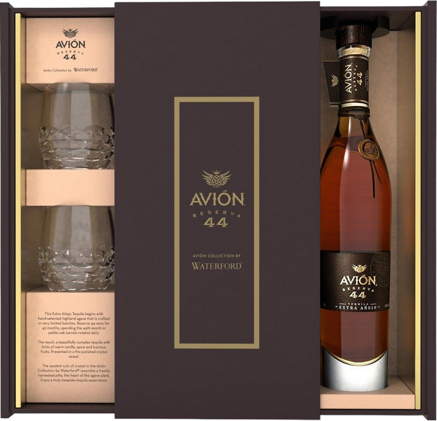 Avion reserva 44 waterford extra anejo crystal set 750 ml